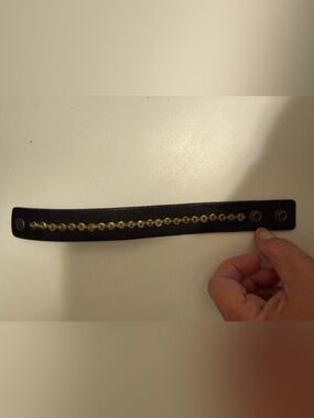 Dark Brown Studded Leather Bracelet with Snap Closures